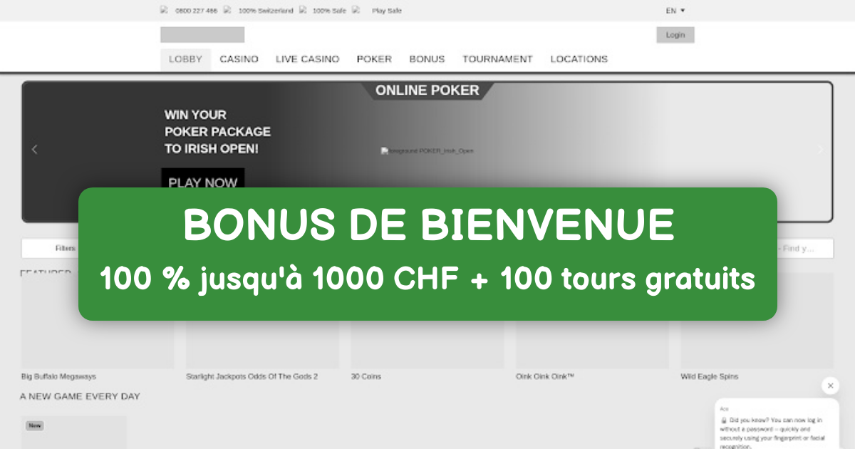 Swiss Casino France - Meilleur casino en ligne premium